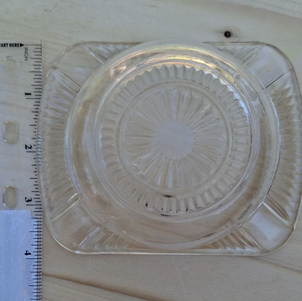 Vintage Clear Cut Glass Starburst Rectangular Ashtray Trinket Dish Candle Tray